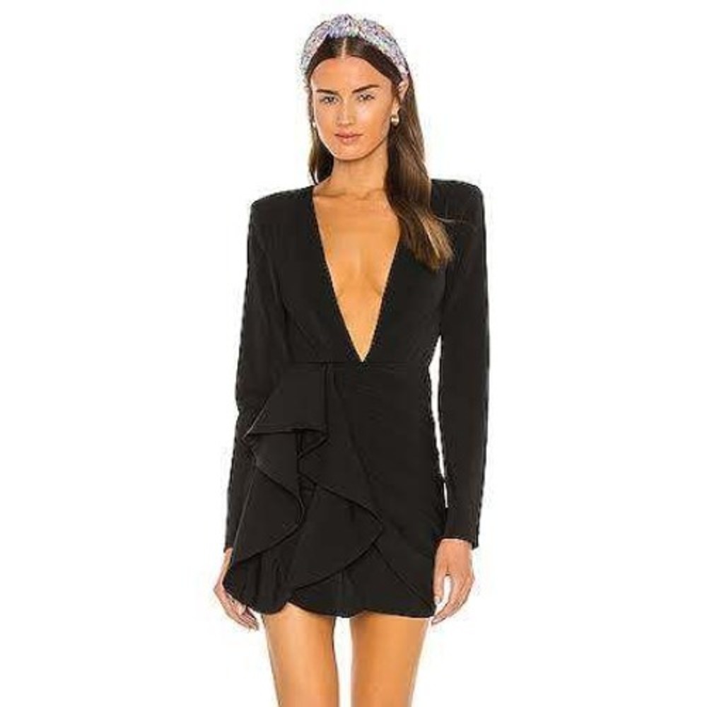 NWT Michael Costello x REVOLVE Fena Mini Dress Womens M Black Draped